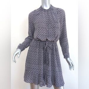 Rebecca Taylor Long Sleeve Silk Shirt Dress Static Print Navy Lilac 8